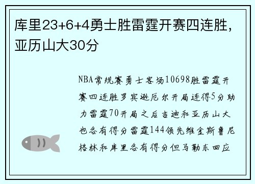 库里23+6+4勇士胜雷霆开赛四连胜，亚历山大30分