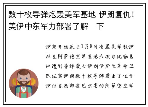 数十枚导弹炮轰美军基地 伊朗复仇！美伊中东军力部署了解一下